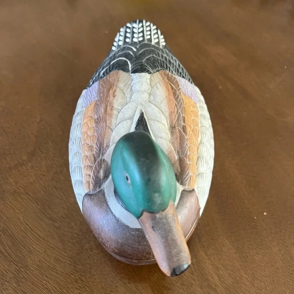 Ceramic Porcelain Hand painted Mallard Duck Figurine Trinket Jewelry Box 8.5”
